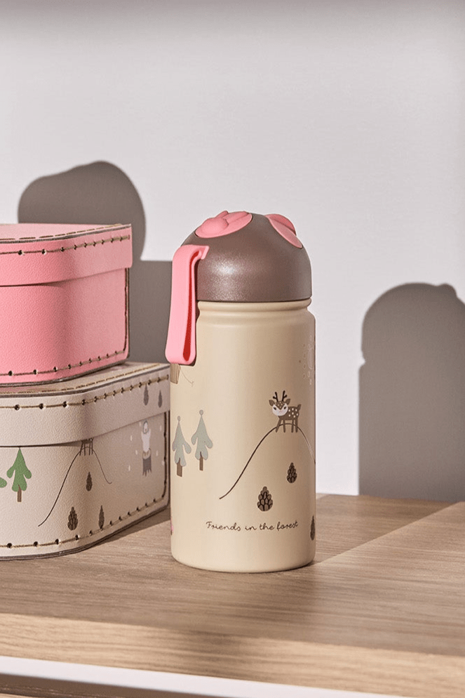 Aluminium Thermo Trinkflasche Cotton Ballon OYOY Trinken Kinder Unterwegs Outdoor Kindergarten Accessoire Design - Thermo Trinkflasche friends in the forest - Cotton Ballon | Family Concept Store - rosa -