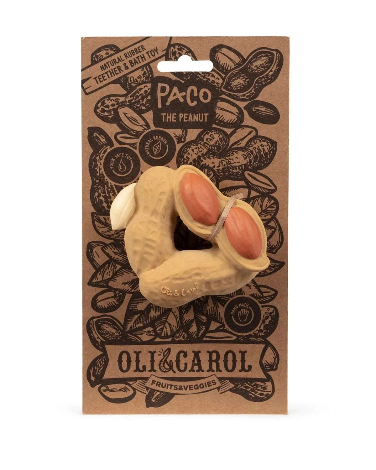 Beissring Paco the Peanut Oli Carol Cotton Ballon Erdnuss Badespielzeug Kauen Baby Natur Kautschuk