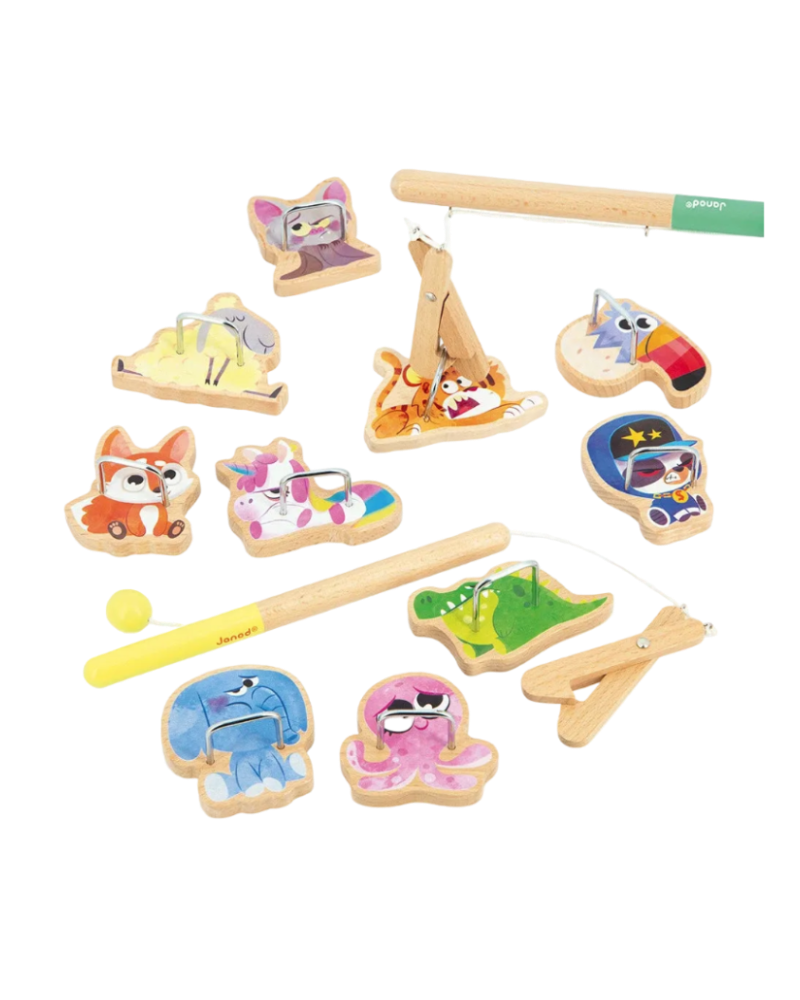 Geschicklichkeitsspiel Applepop Line Zange Cotton Ballon Holz Angel Janod Spiel Geschenk Kinder - Angelspiel Applepop Line-Zange - Cotton Ballon | Family Concept Store -