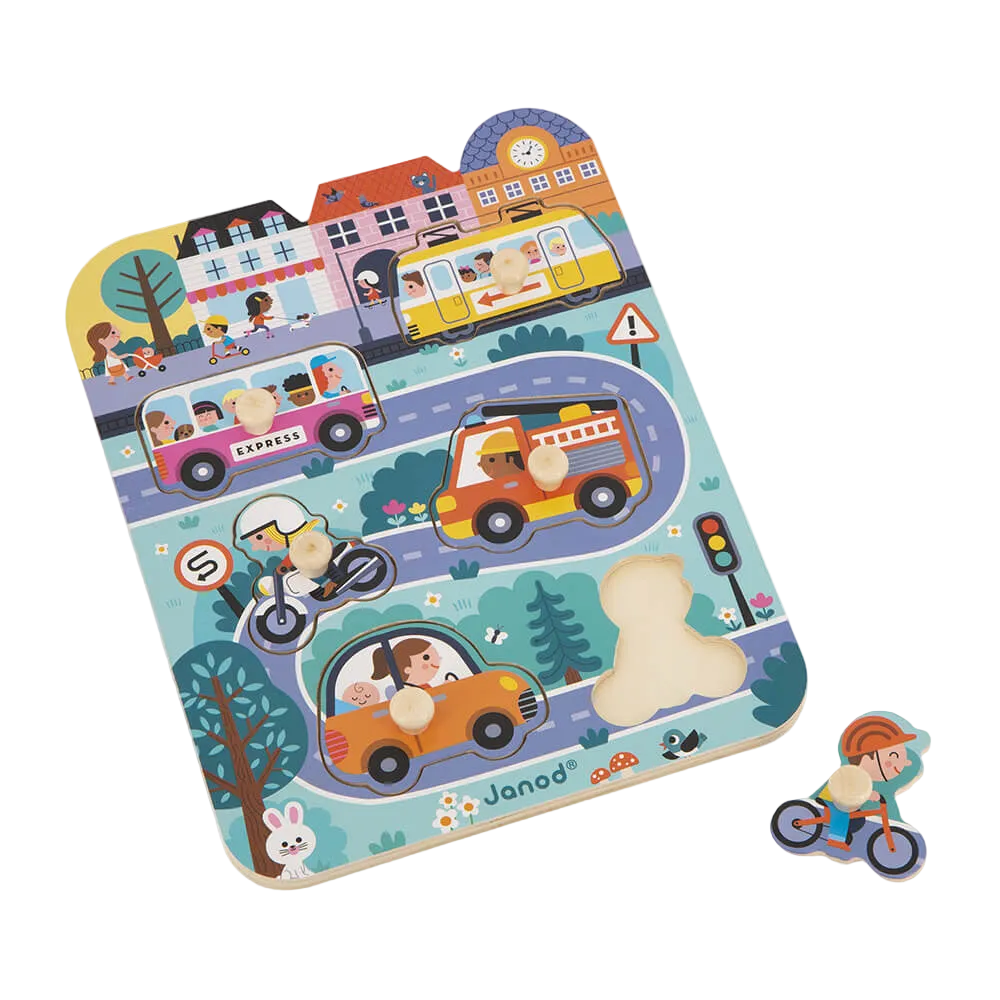Holzsteckpuzzle in der Stadt Janod Holz Puzzle Kleinkinder Cotton Ballon Geschenk Kinder - Puzzle In der Stadt - Cotton Ballon | Family Concept Store -