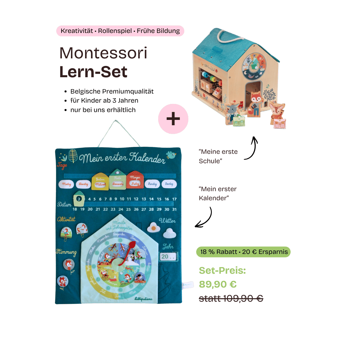 Lern-Set Cotton Ballon Montessori inspirierte Schule Kalender Lilliputiens für Kinder Geschenk Geburtstagsgeschenk - Lern-Set: Montessori-inspirierte Schule + Kalender - Cotton Ballon | Family Concept Store -