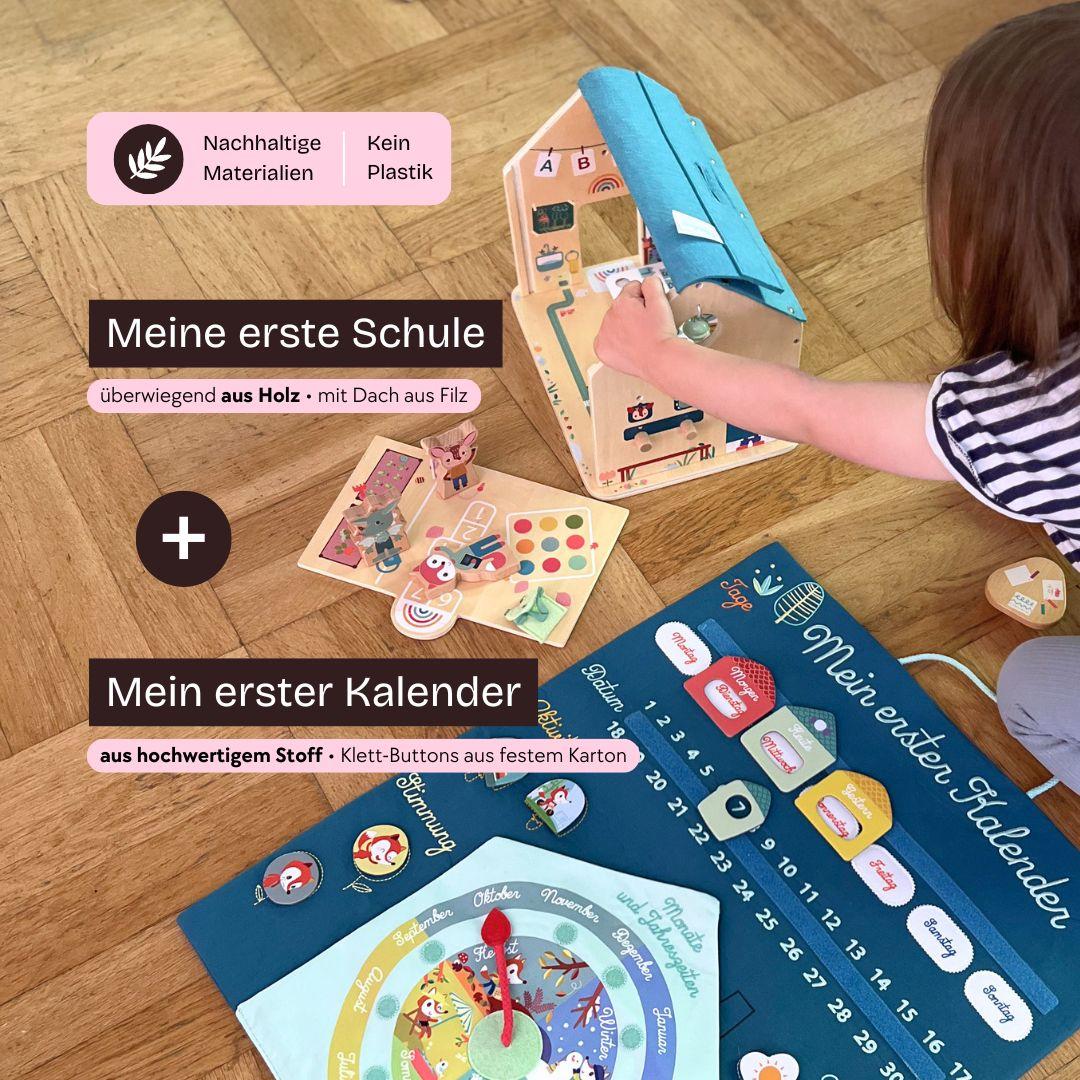 Montessori inspiriertes Lern-Set: Schule + Kalender Lilliputiens Premium Lernspielzeug Kinder Geschenk Geburtstagsgeschenk