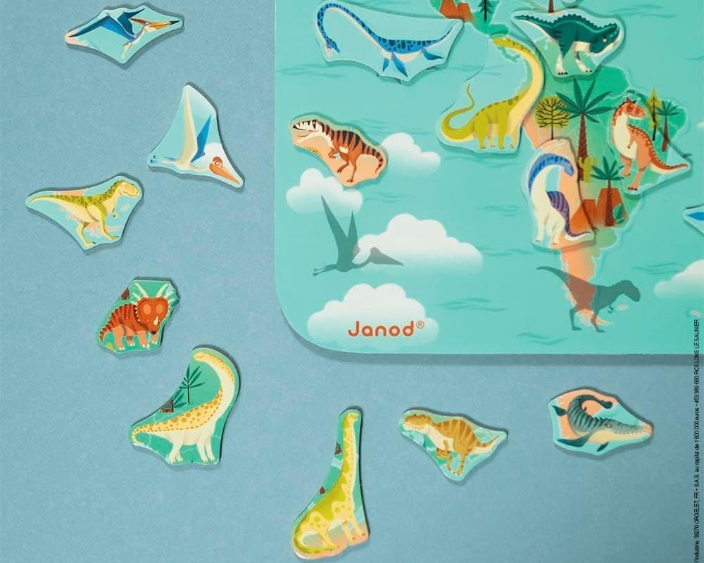 Magnet Dino Weltkarte Cotton Ballon Janod Urzeit Spiel Geschenk Karte Welt Wandbild Kinder Spaß - Magnetische Dinosaurier-Weltkarte - Cotton Ballon | Family Concept Store -