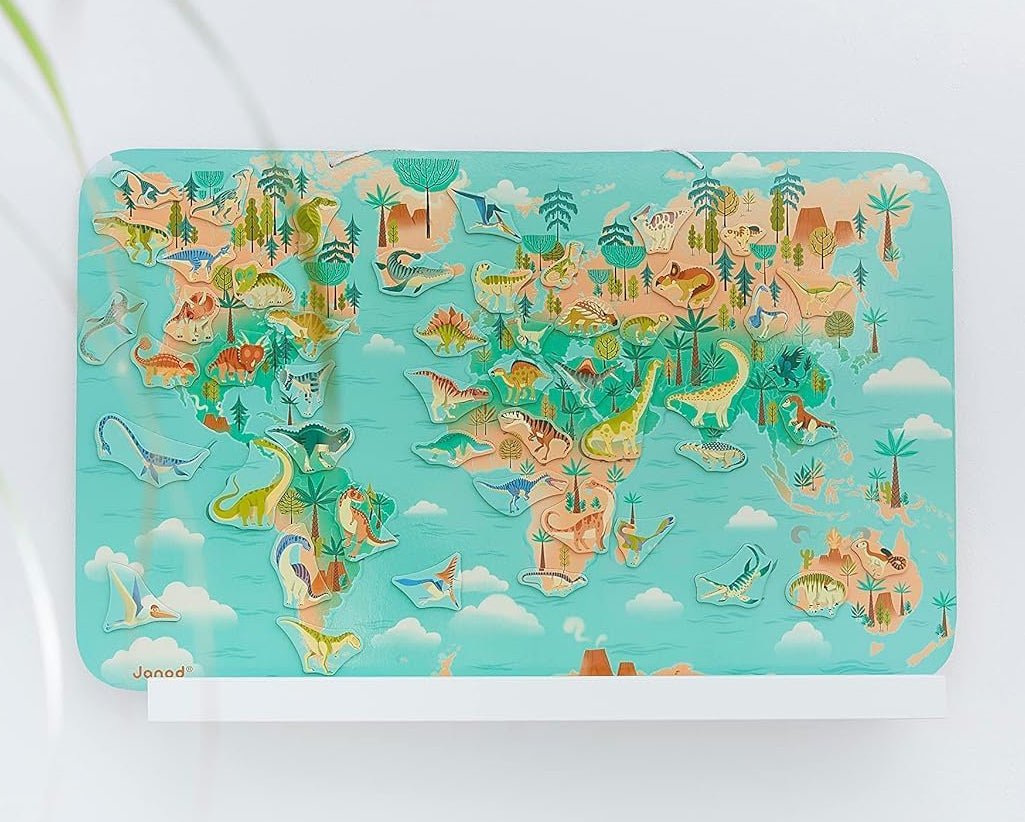 Magnet Dino Weltkarte Cotton Ballon Janod Urzeit Spiel Geschenk Karte Welt Wandbild Kinder Spaß - Magnetische Dinosaurier-Weltkarte - Cotton Ballon | Family Concept Store -