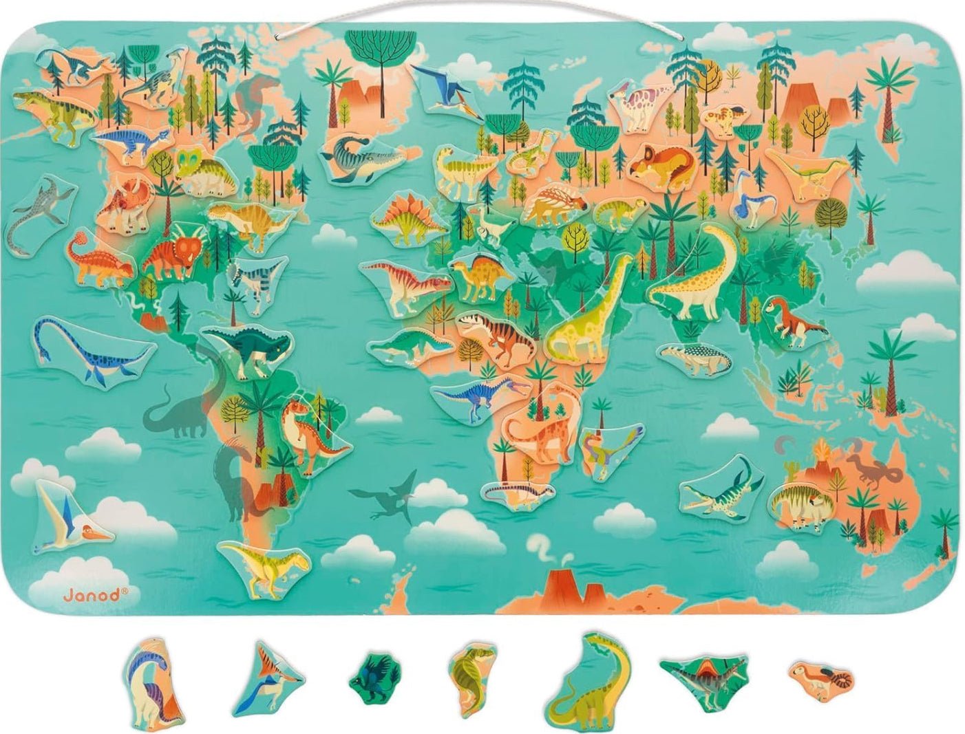 Magnet Dino Weltkarte Cotton Ballon Janod Urzeit Spiel Geschenk Karte Welt Wandbild Kinder Spaß - Magnetische Dinosaurier-Weltkarte - Cotton Ballon | Family Concept Store -