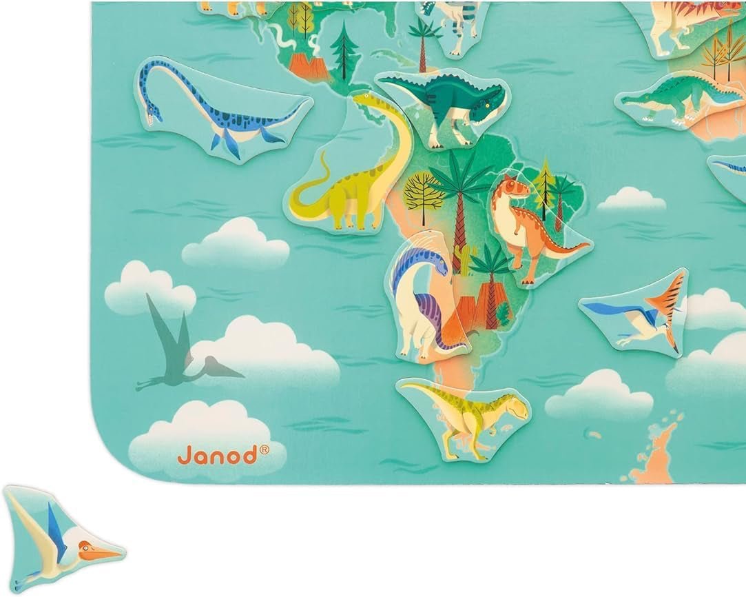 Magnet Dino Weltkarte Cotton Ballon Janod Urzeit Spiel Geschenk Karte Welt Wandbild Kinder Spaß - Magnetische Dinosaurier-Weltkarte - Cotton Ballon | Family Concept Store -