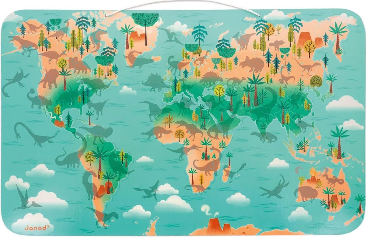 Magnet Dino Weltkarte Cotton Ballon Janod Urzeit Spiel Geschenk Karte Welt Wandbild Kinder Spaß - Magnetische Dinosaurier-Weltkarte - Cotton Ballon | Family Concept Store -