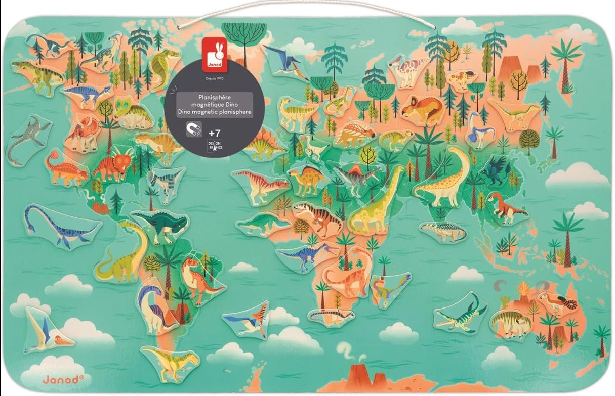 Magnet Dino Weltkarte Cotton Ballon Janod Urzeit Spiel Geschenk Karte Welt Wandbild Kinder Spaß - Magnetische Dinosaurier-Weltkarte - Cotton Ballon | Family Concept Store -