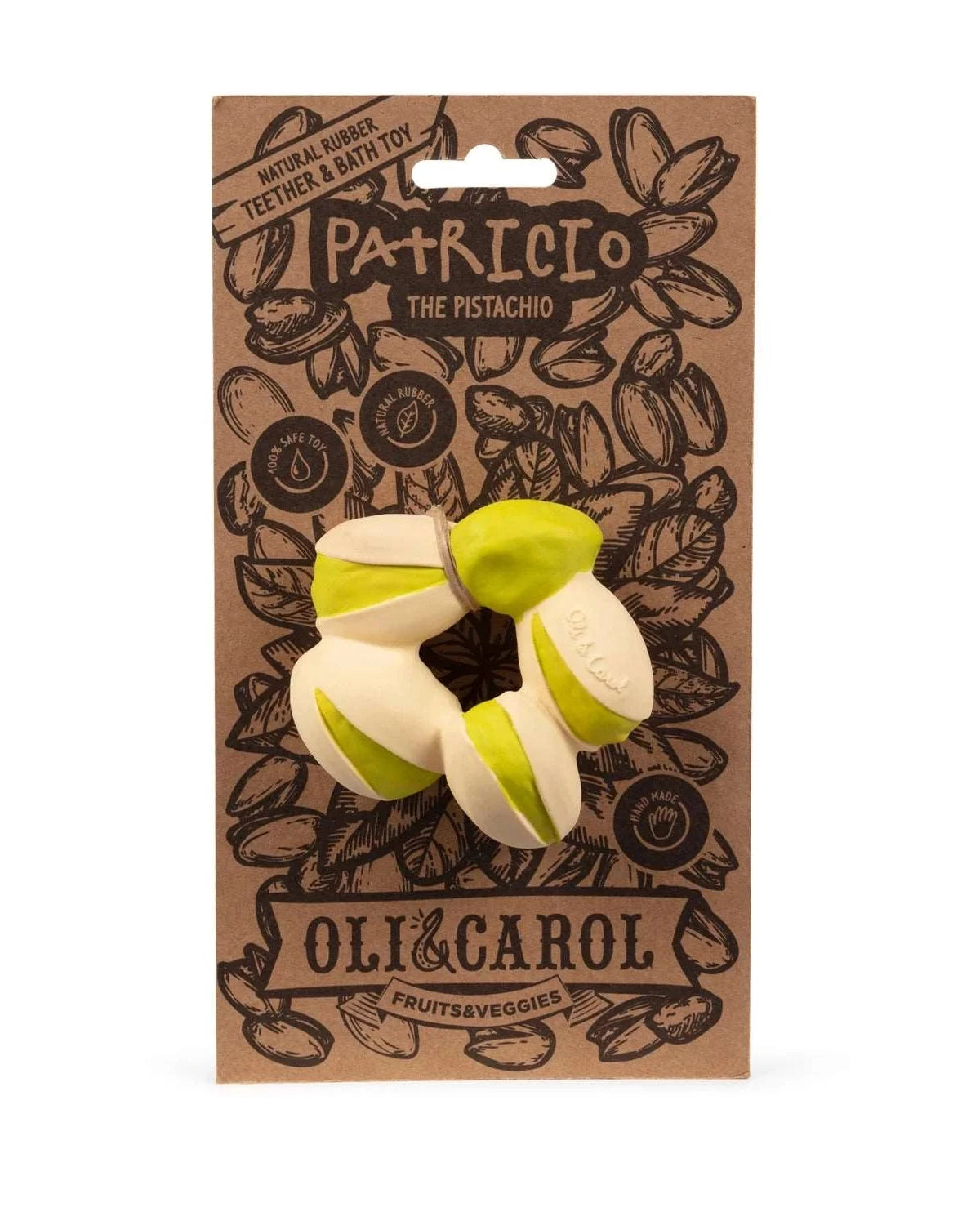 Patricio the Pistachio Oli Carol Cotton Ballon Pistazie Beißring Spielzeug Beißspielzeug Gummifrucht Baby
