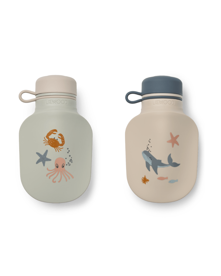 Quetschie Eis Form Smoothie Lizzie liewood cotton ballon silikon to go unterwegs löffel integriert mitnehmen beikost kleinkinder geschirr - Quetschie Smoothie Lizzie 2er Pack mit Löffel - Cotton Ballon | Family Concept Store - sea creature -