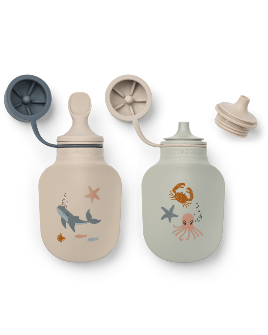 Quetschie Eis Form Smoothie Lizzie liewood cotton ballon silikon to go unterwegs löffel integriert mitnehmen beikost kleinkinder geschirr - Quetschie Smoothie Lizzie 2er Pack mit Löffel - Cotton Ballon | Family Concept Store - sea creature -