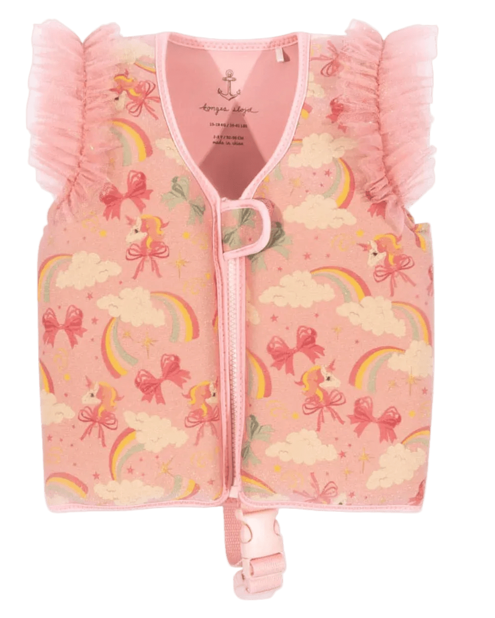 Schwimmweste Amelia Cotton Ballon Konges Sløjd Einhorn Schleife Regenbogen Rosa Mädchen Girl Schwimmen Lernen Sicher Baden Urlaub - Schwimmweste Amelia Regenbogen - Cotton Ballon | Family Concept Store - 1 – 2 Jahre -