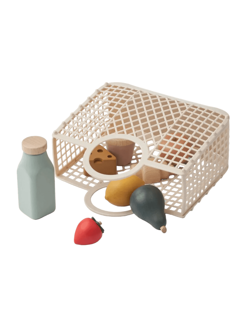 Spiellebensmittel Set Florin LIEWOOD Holz Korb Cotton Ballon Kinder Kaufladen Zubehör Silikon - Spielzeug Lebensmittel mit Einkaufskorb Florin - Cotton Ballon | Family Concept Store -