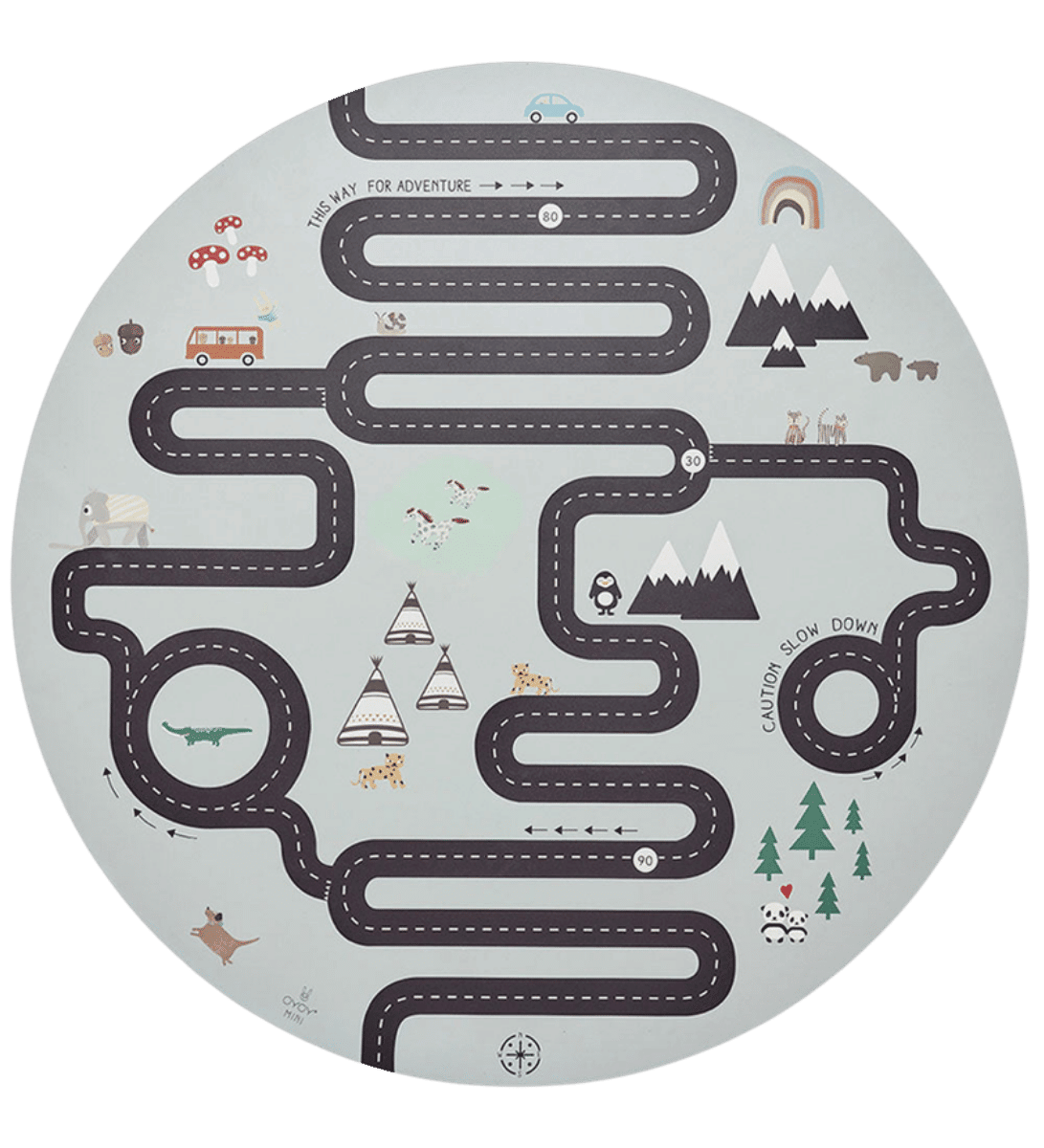 Stuhlmatte Matte für Kinder mit Straßen von OYYO grau mit schwarzer Fahrbahn - Stuhl- & Spielmatte Adventure mit Straßen und Kurven - Cotton Ballon | Family Concept Store -