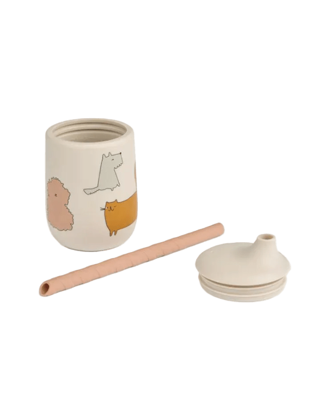 Trinkbecher Ellis mit Strohhalm - Trinkbecher Ellis mit Strohhalm - Cotton Ballon | Family Concept Store - cats and dogs / sandy -