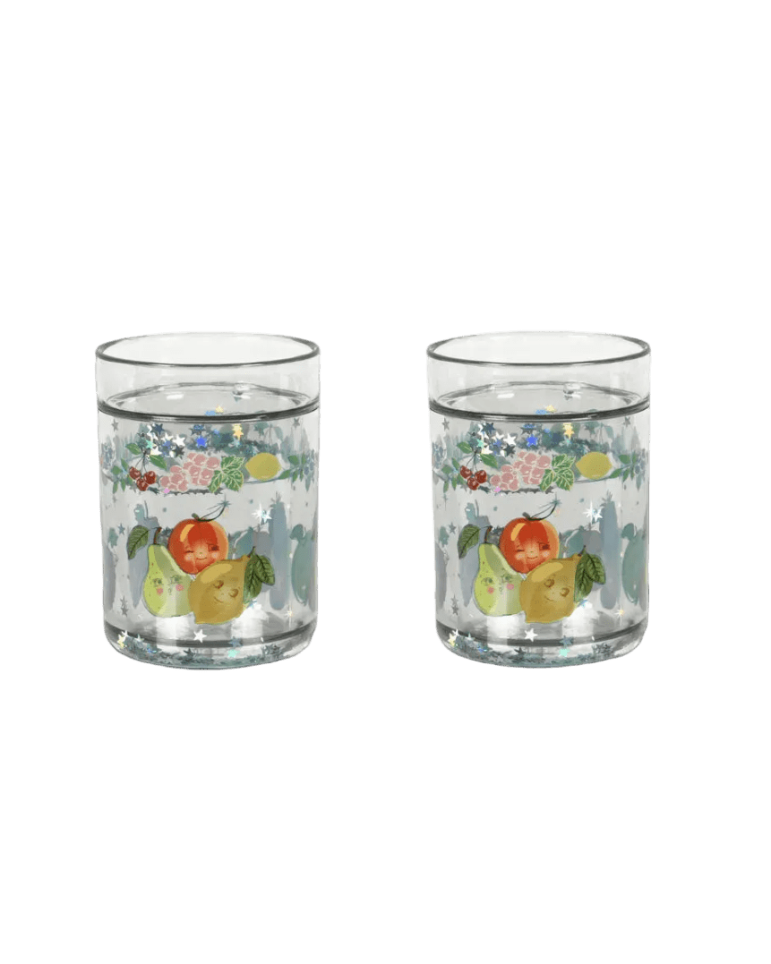 glitter becher trinken weiss transparent jungen geschenk essen cotton ballon konges slojd früchte fruits glitzer - Glitzerbecher 2er Set - Cotton Ballon | Family Concept Store - fruity -