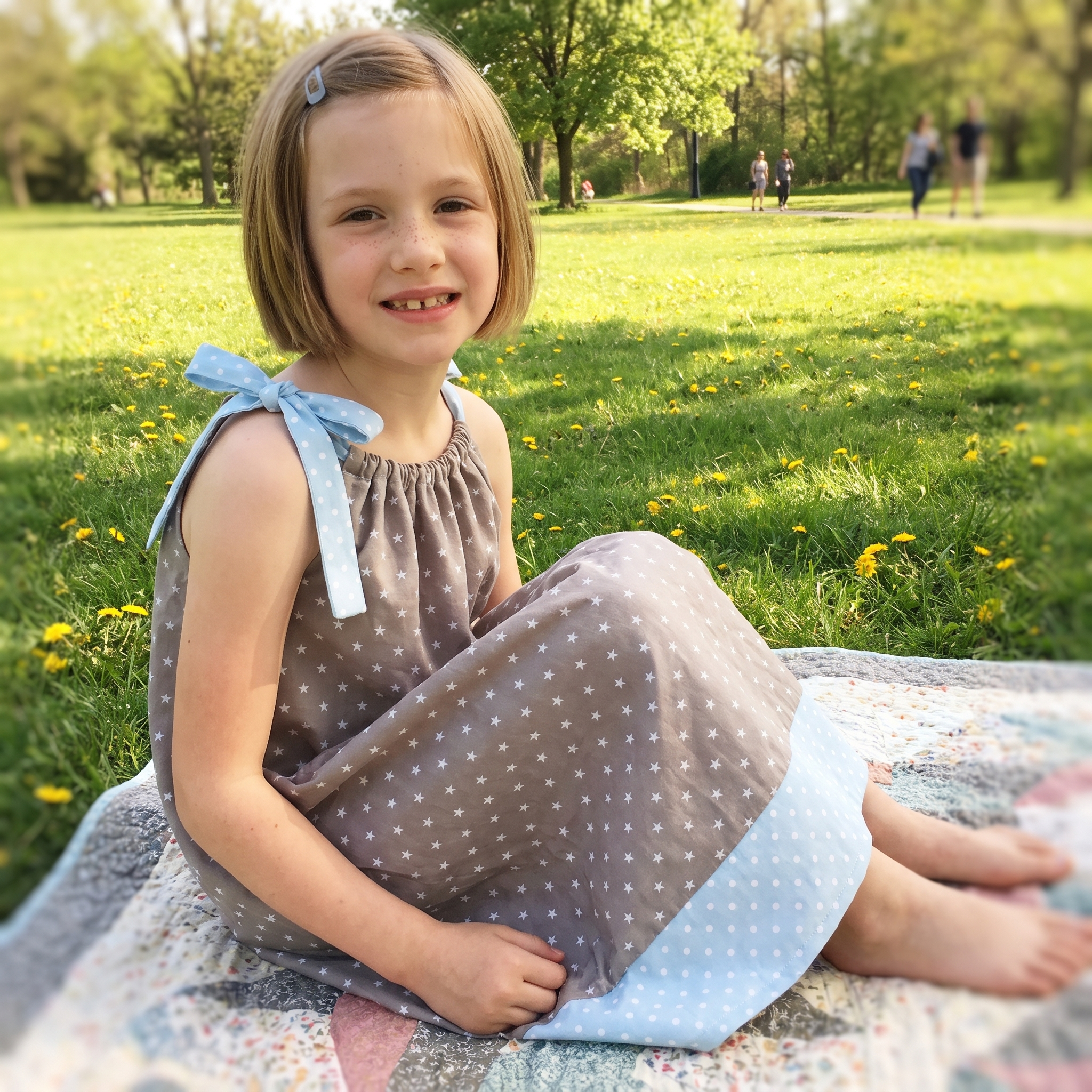 Trägerkleidchen Grau mit Sternen – Mädchen im Park, ärmellos - Trägerkleidchen - Kleid für Mädchen, Schwestern & Zwillinge - Cotton Ballon | Family Concept Store - dunkelblau - Sterne - 80-92 - Kleid