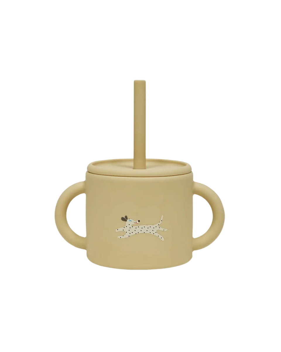 Trinkbecher Enkei Cup Strohhalm OYOY Cotton Ballon Becher für Kinder mit Henkel gelb Silikon Design