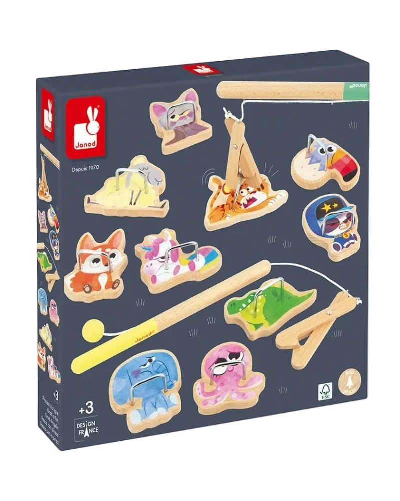 Geschicklichkeitsspiel Applepop Line Zange Cotton Ballon Holz Angel Janod Spiel Geschenk Kinder - Angelspiel Applepop Line-Zange - Cotton Ballon | Family Concept Store - 