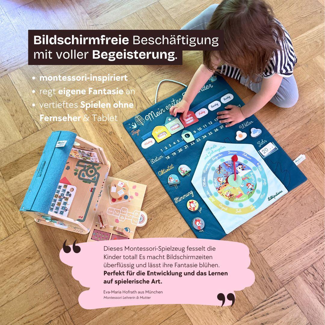 Montessori inspiriertes Lern-Set: Schule + Kalender Lilliputiens Premium Lernspielzeug Kinder Geschenk Geburtstagsgeschenk