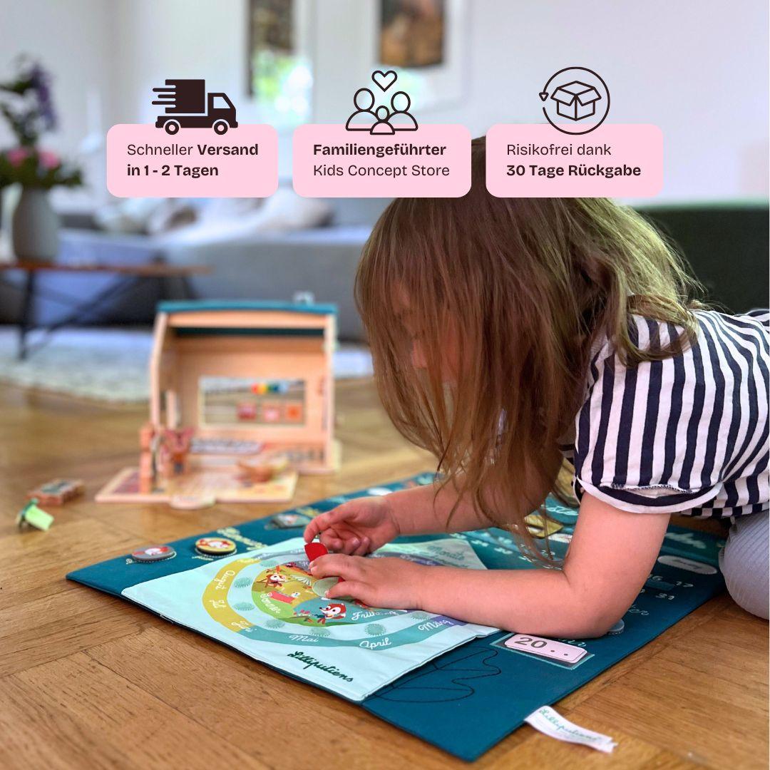 Montessori inspiriertes Lern-Set: Schule + Kalender Lilliputiens Premium Lernspielzeug Kinder Geschenk Geburtstagsgeschenk