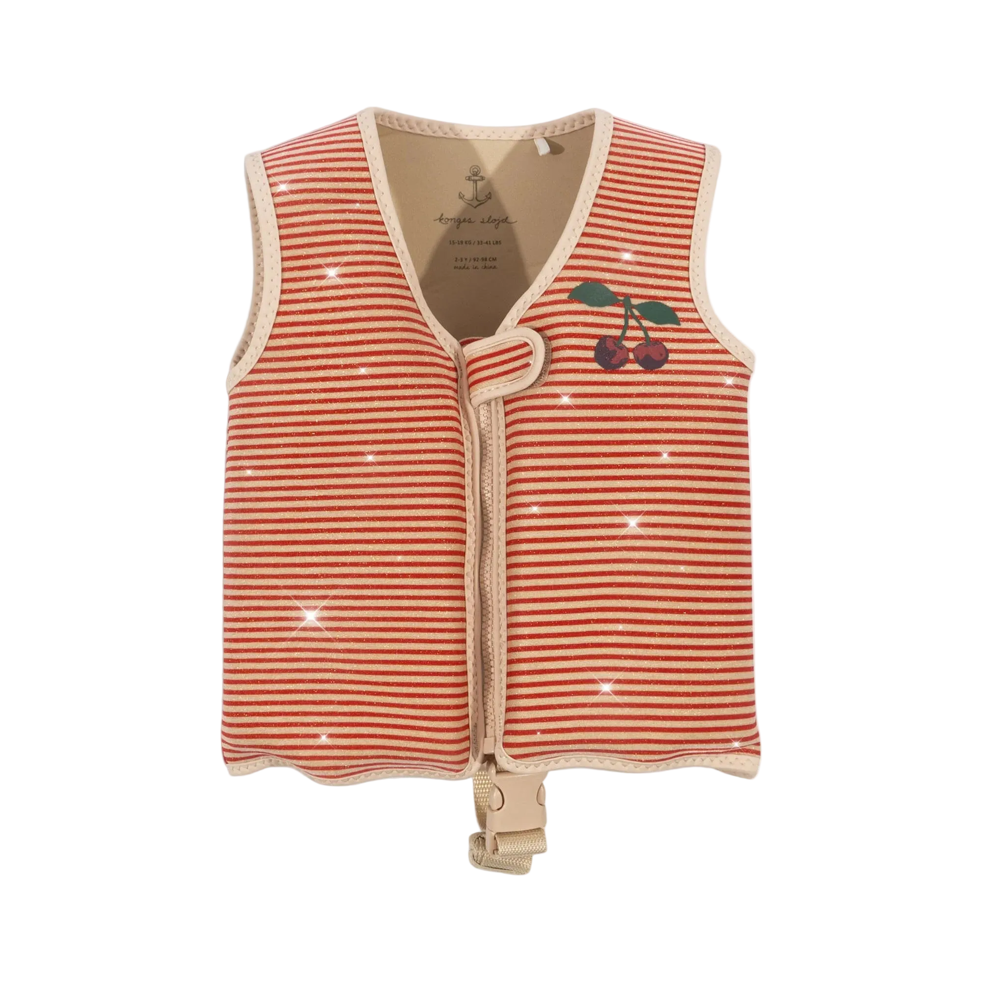 Schwimmweste Glitter Stripe Streifen Glitzer Kirsche Cotton Ballon Konges Sløjd Rot Mädchen Girl Schwimmen Lernen Sicher Baden Urlaub