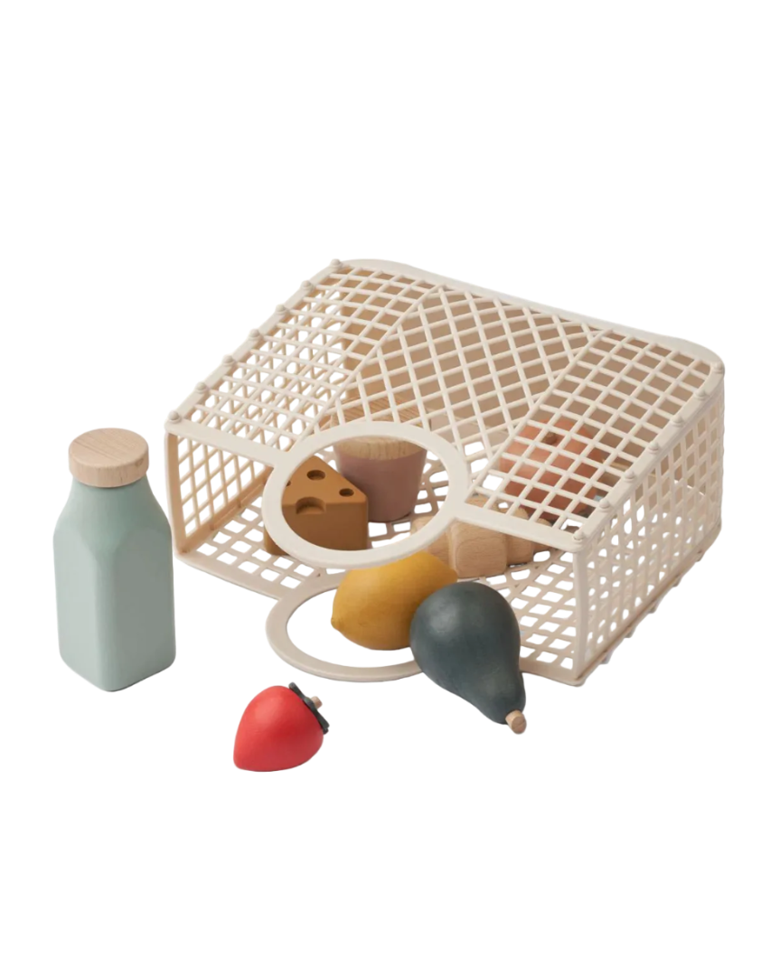 Spiellebensmittel Set Florin LIEWOOD Holz Korb Cotton Ballon Kinder Kaufladen Zubehör Silikon