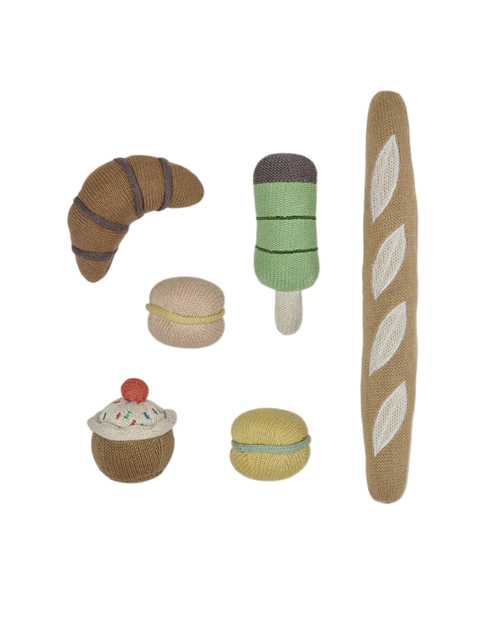 Yummi Mini Foods Set OYOY Essen Lebensmittel Croissant Eis Baguette Macarons Cupcake Patisserie Stoff Kaufladen Cotton Ballon